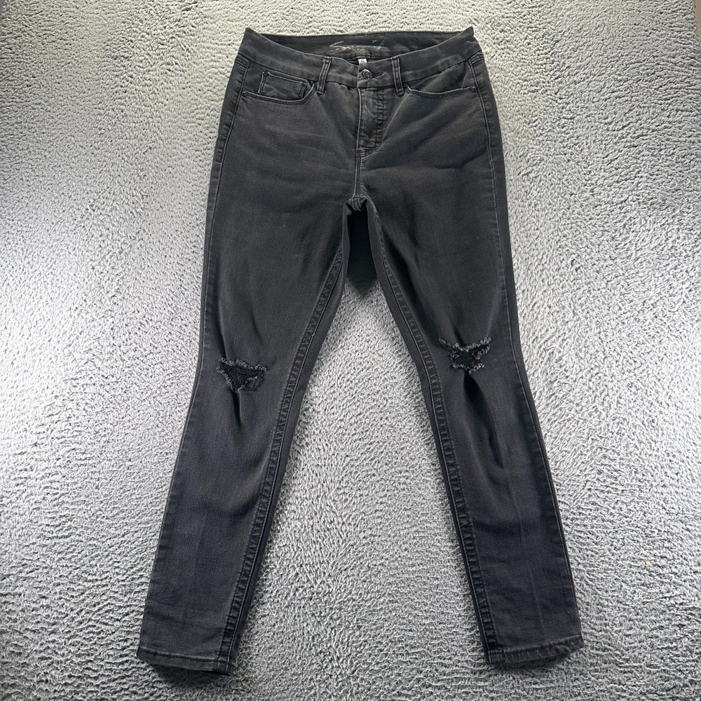 Seven7 Tummyless Jeans Womens 12 Black Cotaton Denim Skinny High-Rise Distressed